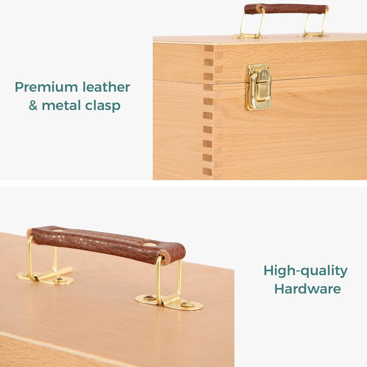 VISWIN 40 x 20 x 15.5 cm Grosse Kunstaufbewahrungsbox, Doppellagige Werkzeugkiste aus Massivem Buche