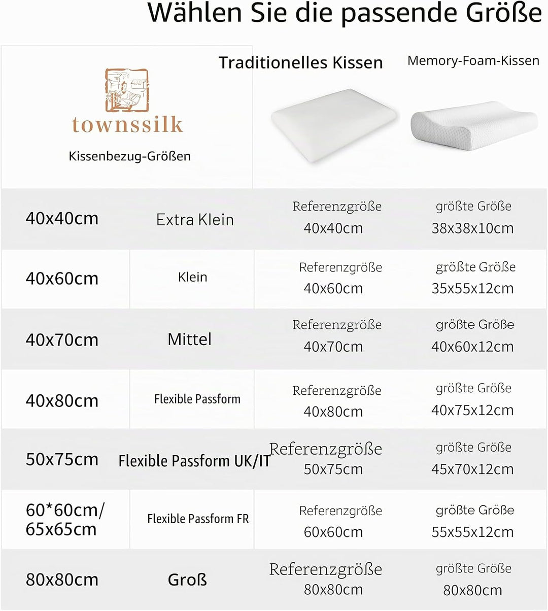 townssilk Beidseitig 100% 19mm Pure Maulbeerseide Kissenbezug für Haar und Haut Gesundheit, 1 Stück