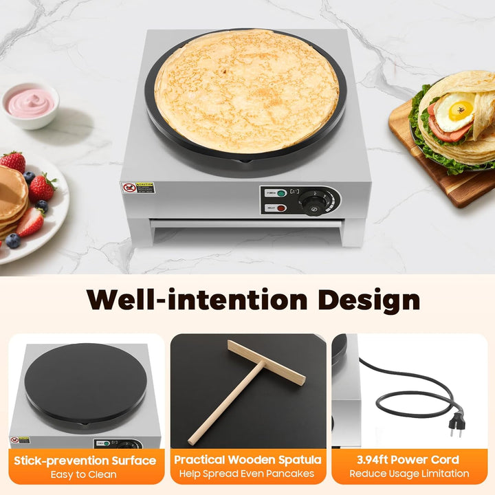 3000W Elektrischer Crêpe Maker, Profi Crêpes Pfannenmaschine aus Edelstahl &amp; Gusseisen, Antihaftplat