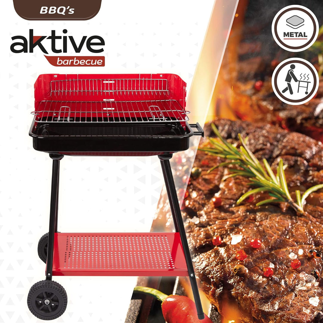 AKTIVE 52898 Holzkohlegrill, rechteckig, 66 x 44 x 85 cm, 4 Höhenverstellbar, Platz für 6 Personen,