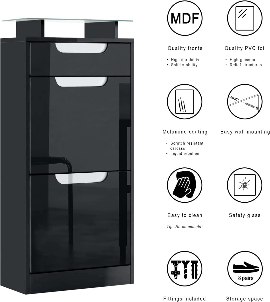 Vladon Schuhschrank Schuhkipper Fiesta V2, Korpus in Schwarz matt/Front in Avola-Anthrazit mit Abset