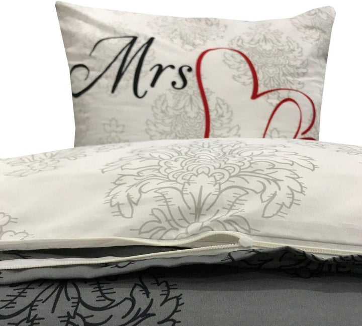 Leonado Vicenti Partner Bettwäsche 135x200 4teilig Mr. & Mrs. Herz grau anthrazit Wendeoptik mit Rei