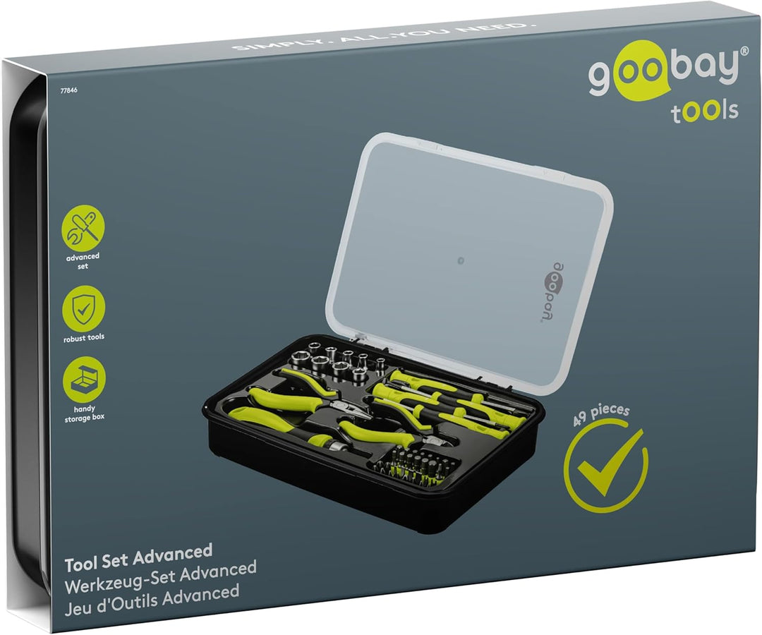 goobay Handwerkzeug-Set 49-teilig mobiles Werkzeugset für Heimwerkerarbeiten und unterwegs-Schrauben