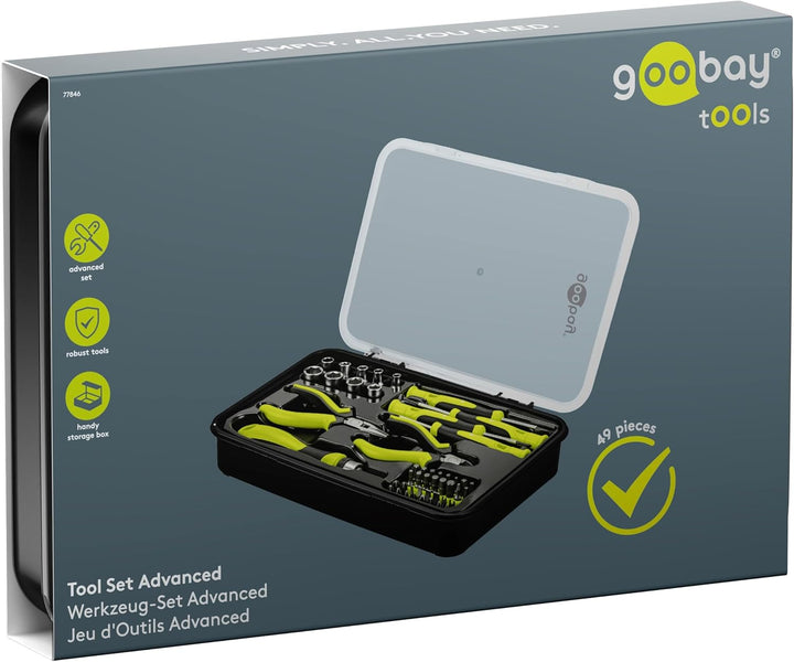 goobay Handwerkzeug-Set 49-teilig mobiles Werkzeugset für Heimwerkerarbeiten und unterwegs-Schrauben