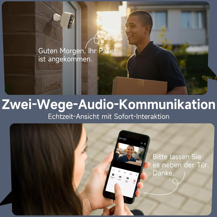 Rollei Überwachungskamera Wireless Security Cam 2K V2 Kabellose Kamera Überwachung Aussen Bewegungs
