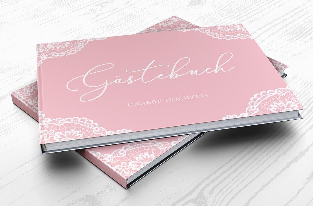 DeinWeddingshop Gästebuch Hochzeit ohne Fragen Vintage Romantic Spitze - Hochzeitsgästebuch, Hardcov