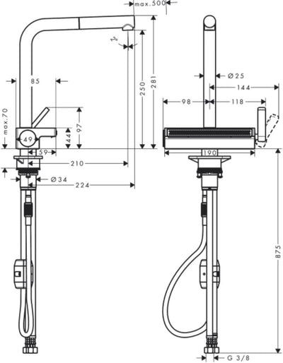 hansgrohe Küchenarmatur Aquno Select M81 (Wasserhahn Küche mit Abtropfsieb, 360° schwenkbar, hoher u