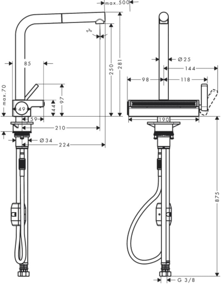 hansgrohe Küchenarmatur Aquno Select M81 (Wasserhahn Küche mit Abtropfsieb, 360° schwenkbar, hoher u