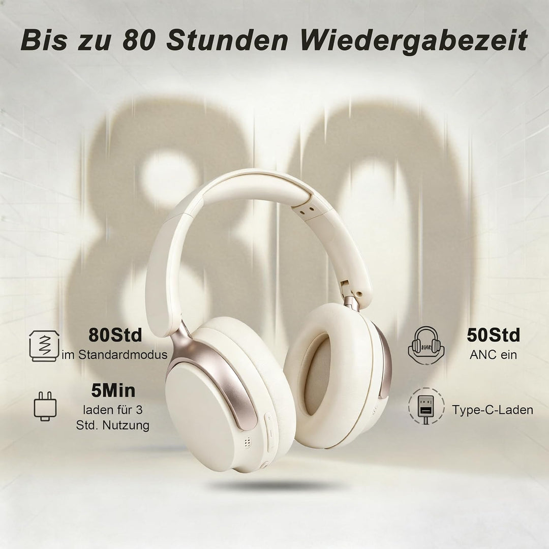 Over Ear Kopfhörer Bluetooth mit Dual-Feed ANC Weiss, Weiss