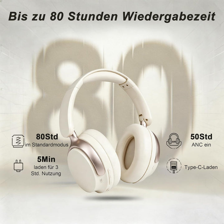Over Ear Kopfhörer Bluetooth mit Dual-Feed ANC Weiss, Weiss