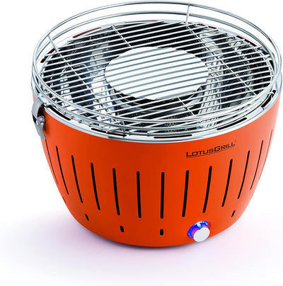 LotusGrill Starter-Set Classic 1x Grill Mandarinenorange mit USB-Anschluss, 1x Buchenholzkohle 2,5 k
