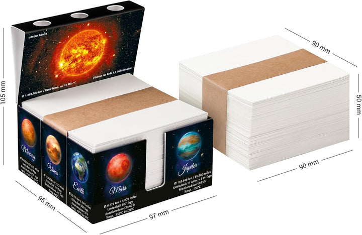 Zettelbox „SOLAR SYSTEM“ aus stabil verklebtem Vollkarton, Notizzettel aus kräftigem Papier (1er-Set