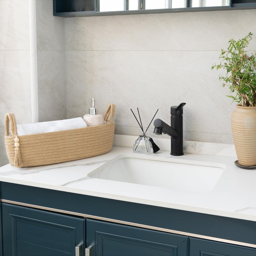 Mkono Kleiner Aufbewahrungskorb für Toilettenspülkasten Boho-Badezimmer-Dekor gewebtes Seil Toilette