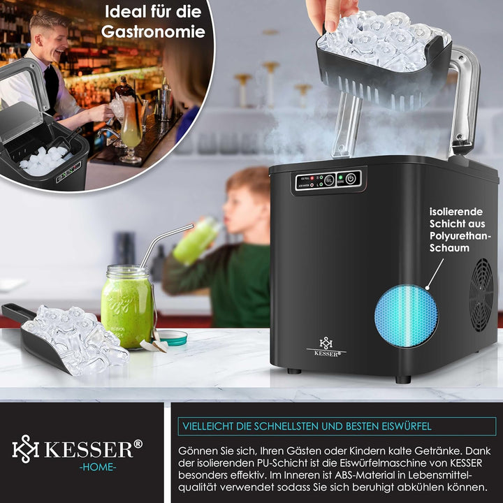 KESSER® Eiswürfelbereiter | Eiswürfelmaschine Edelstahl | Ice Maker | 12 kg 24 h | Zubereitung in 7