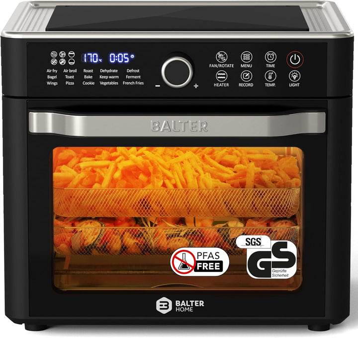 Balter Heissluftfritteuse XXL 22L Airfryer, 200 Programme, 40°-230°, Dörrautomat, 16 in 1 heissluftf