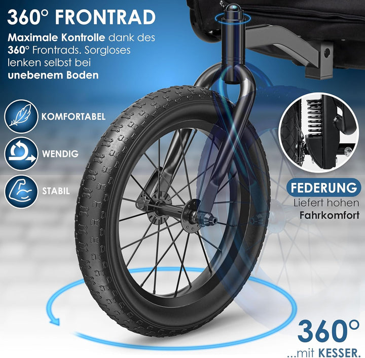 KESSER® Hundeanhänger Boxer 3-in-1 Hundebugg & Jogger Fahrradanhänger gross ca. 240 Liter Volumen, g