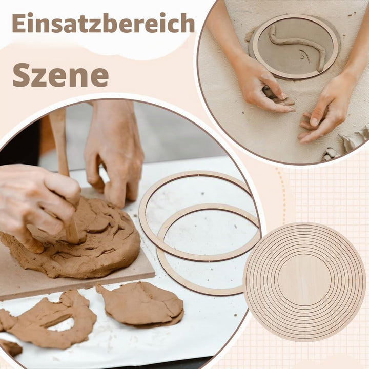 UNICRAFTALE 11 Stück Keramikplatten Formformen Flache Runde Töpferwerkzeuge Holz Konzentrische Geome