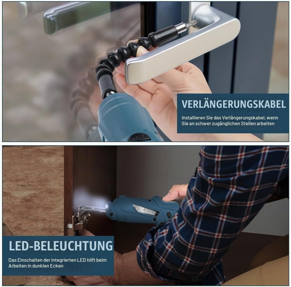 Blauer Elektroschrauber flintronic Akkuschrauber Klein, Mini Akkuschrauber con LED-Licht, 1300mAh Ak