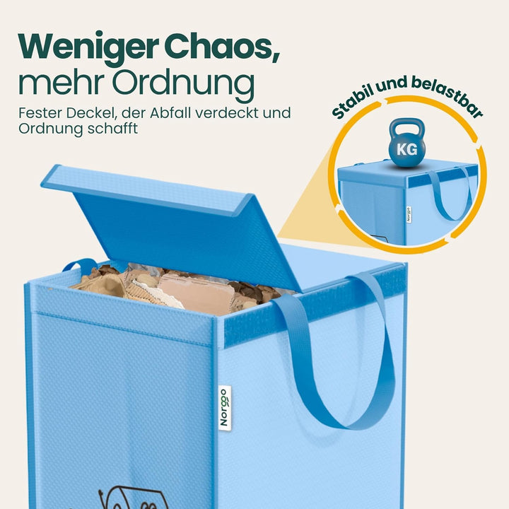 Norggo Set aus 3 Müllsäcken für Mülltrennung, 40L - Mülltrennsystem 3fach für Papier, Kunststoff und