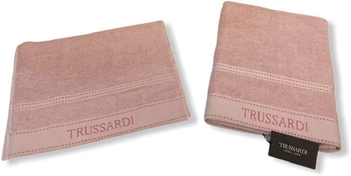 Trussardi Home Linen Paar Handtücher 1 + 1 (1 cm 60 x 110 + 1 cm 40 x 60) Art. Ribbon (Blush (hellro