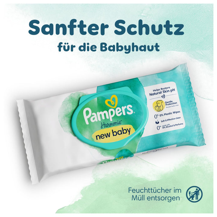 Pampers Harmonie New Baby Feuchttücher 9 Packungen mit jeweils 46 Feuchttüchern = 414 Feuchttücher,