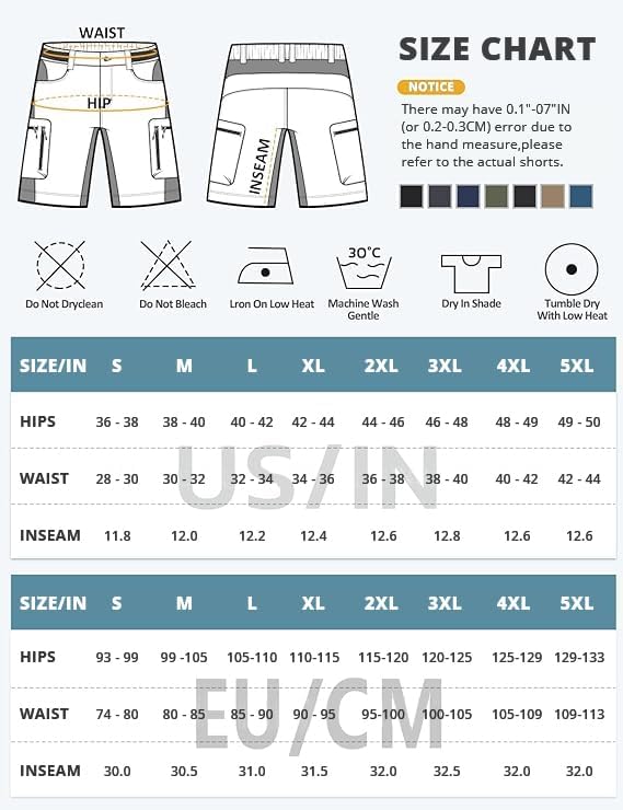 Hiauspor Kurze Hosen Herren, Leichte Wanderhose Atmungsaktiv Schnelltrocknen Cargo Bermuda Shorts El