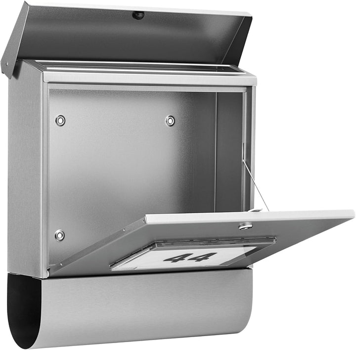 Burg Wächter Briefkasten mit Zeitungsfach und beleuchteter Hausnummer, Rostfreier Edelstahl, Einwurf