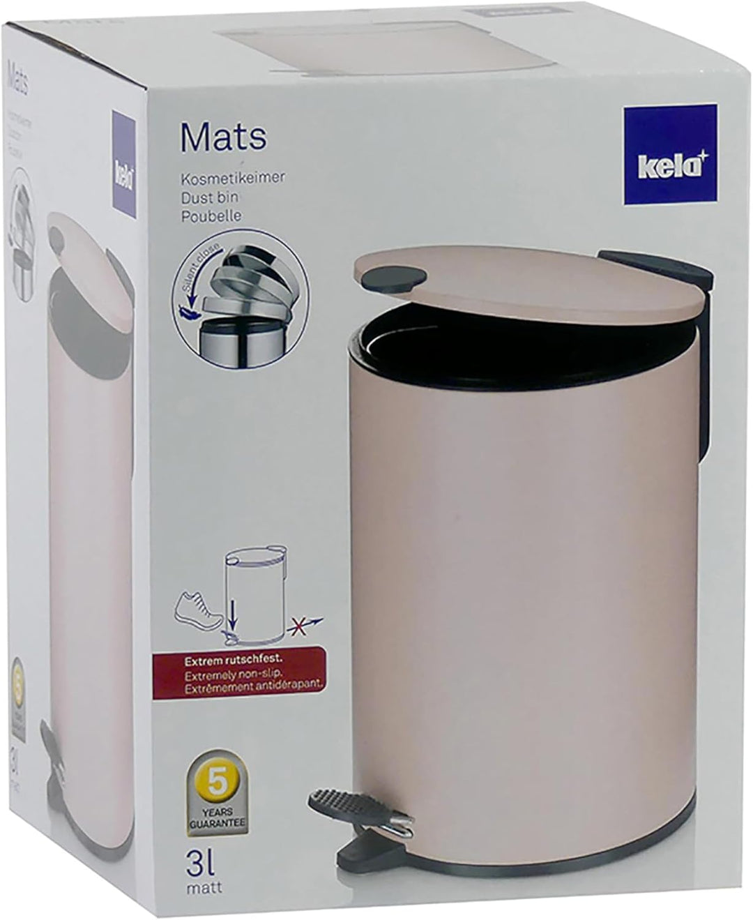 kela Kosmetikeimer 3l rosa matt, Silent-Close-Deckel, Tretmülleimer Badezimmer MATS, Badmülleimer mi