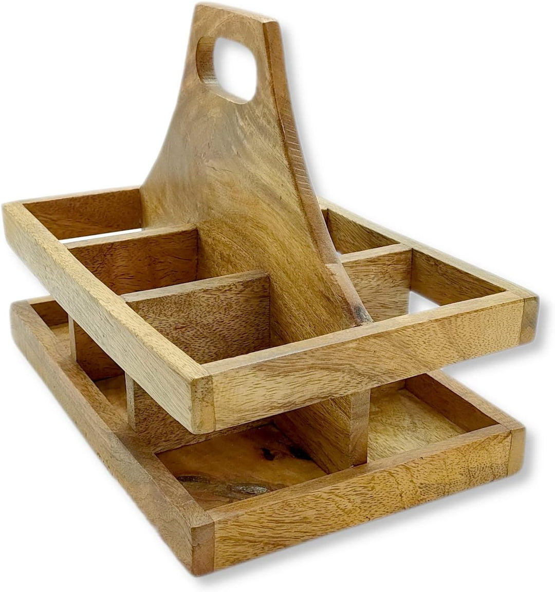 DARO DEKO Holz Flaschenhalter mit Griff für 6 Flaschen 23 x 31cm Flaschen-Träger Männerhandtasche Bi