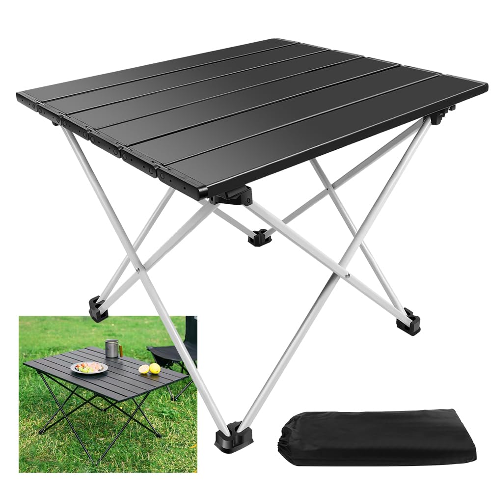 AUTOFU Kleiner Campingtisch, kompakt, Strandtisch, tragbar, zusammenklappbar, Aluminium, leicht, zus