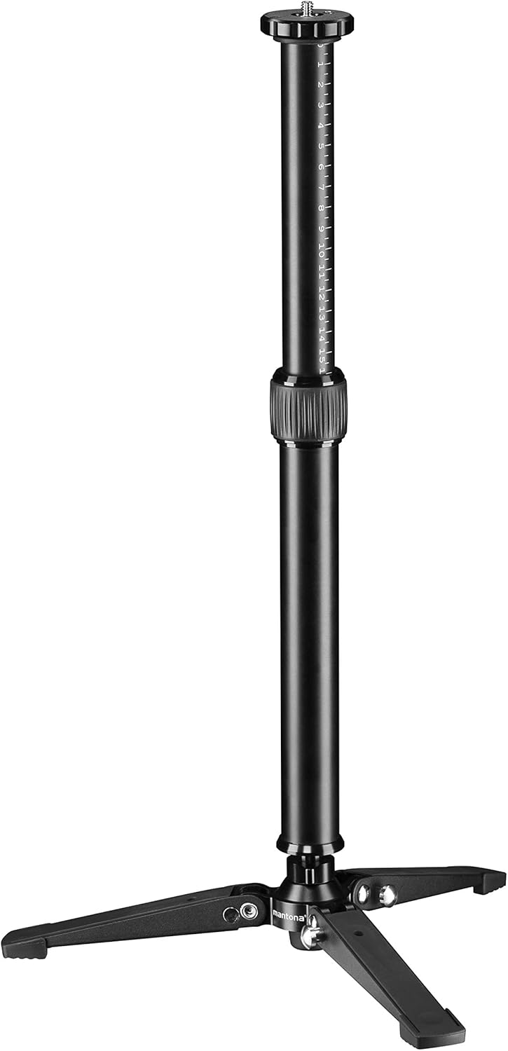 Mantona ONE Mini 50 cm mit Standspinne – Aluminium Einbeinstativ, Höhe 5-50 cm, Traglast 6 kg, ideal
