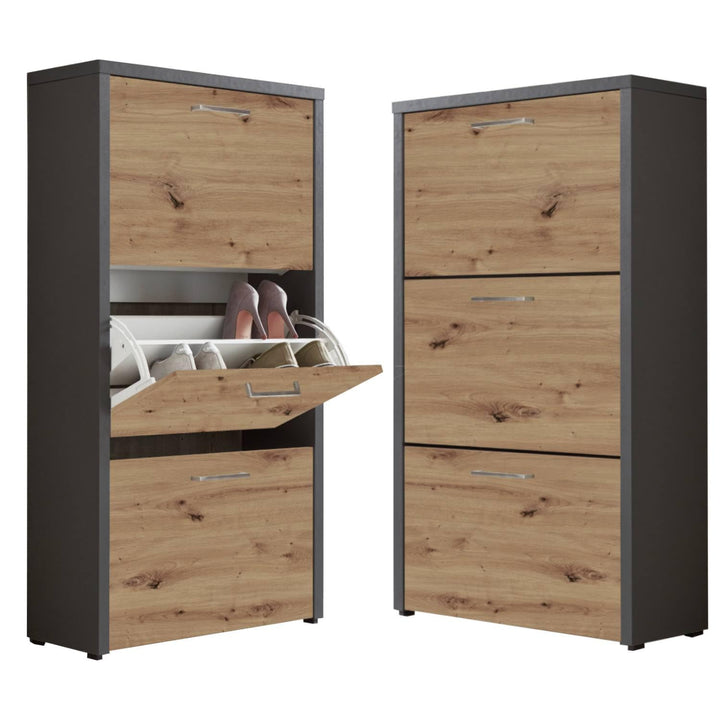 BMG Möbel Schuhkipper »Siena« (Schuhschrank Schuhregal Schrank Garderobe, 3 Klappen), Metallgriffe,