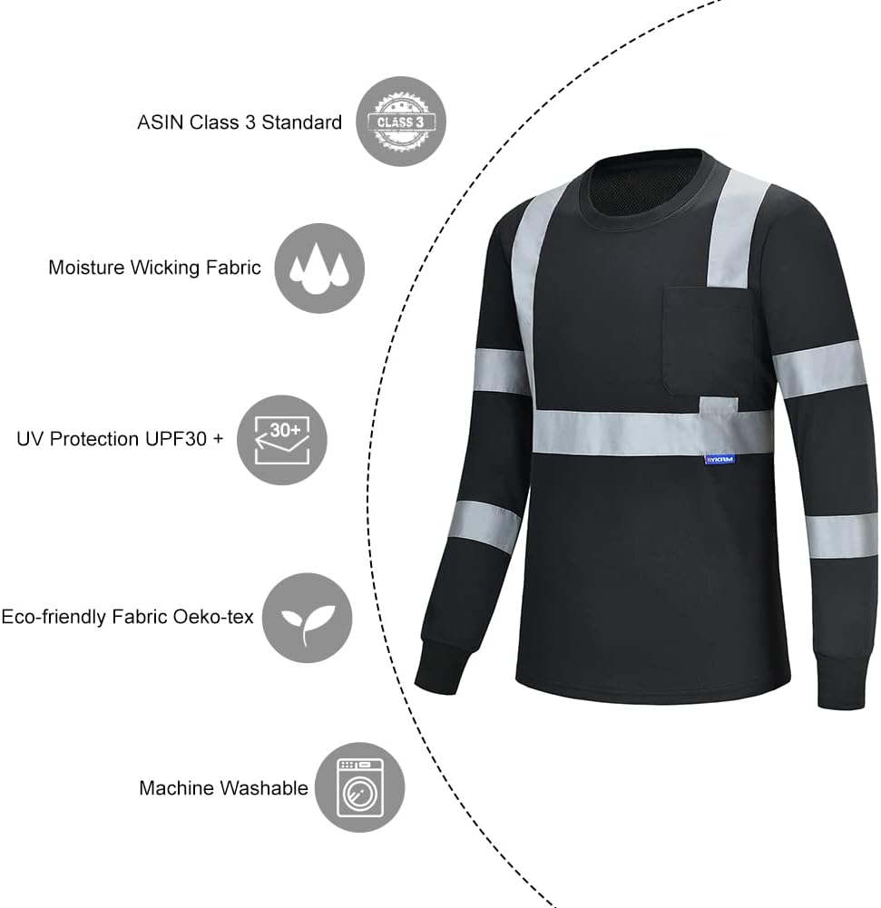 Warnschutz Shirt Langarm warn t Shirts Warnschutz Arbeitskleidung Eu-schwarz-langarm XXL, Eu-schwarz
