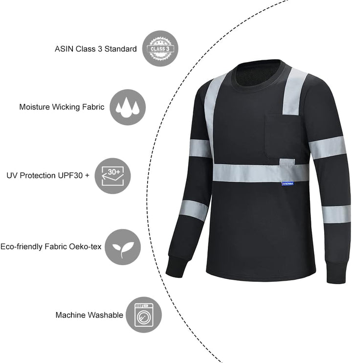 Warnschutz Shirt Langarm warn t Shirts Warnschutz Arbeitskleidung Eu-schwarz-langarm XXL, Eu-schwarz