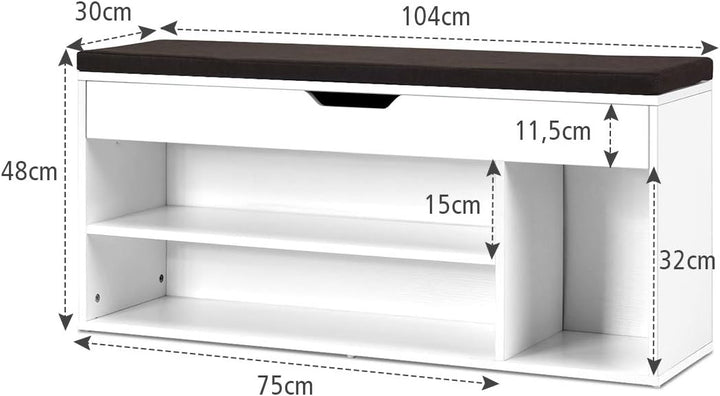 DREAMADE Schuhbank Sitzbank Holz, Schuhschrank mit abnehmbare Sitzfläche, 2 Schuhablage & Stauraum,