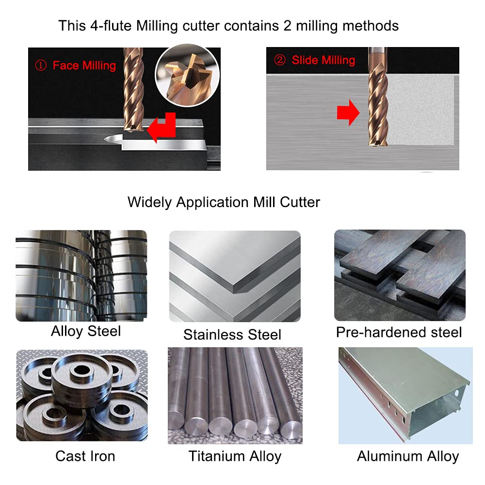 ASNOMY 8tlg VHM Schaftfräser 4 Flöten Hartmetall Nutenfräser Fräser Durchmesser 2-12mm CNC Schaftfrä