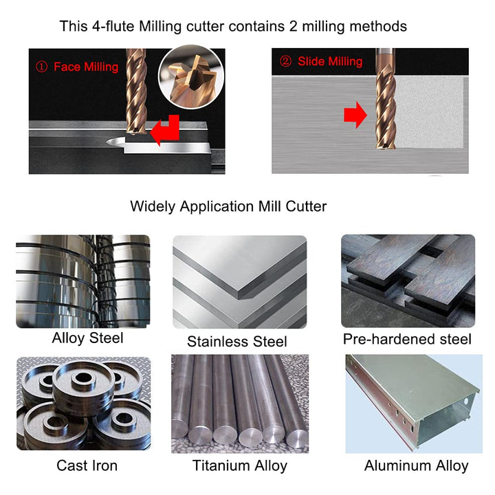 ASNOMY 8tlg VHM Schaftfräser 4 Flöten Hartmetall Nutenfräser Fräser Durchmesser 2-12mm CNC Schaftfrä