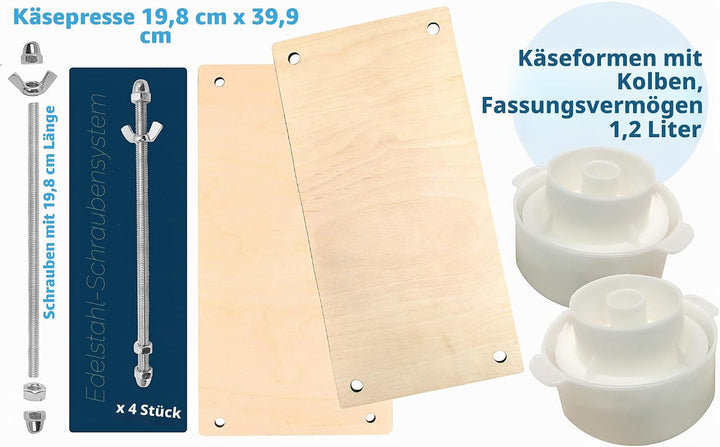 Käsepresse für die Käseherstellung, 40,6 cm, Käseherstellungs-Set mit Holz-Käsepresse und 2 Käseform