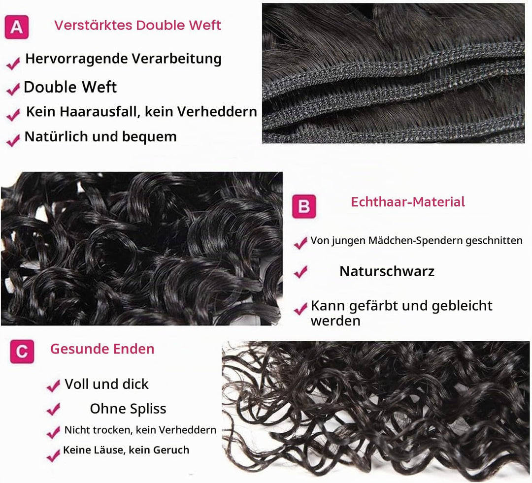 RICHAIR Human Hair Bundles, Curly Wave 3 Bundles, 16 Inches (40.64 cm), Human Hair Brazilian Curly H