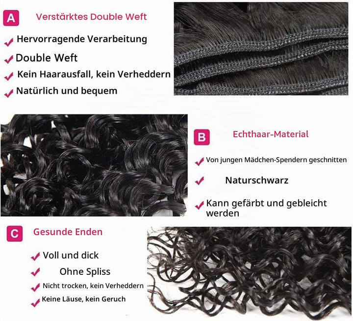 RICHAIR Human Hair Bundles, Curly Wave 3 Bundles, 16 Inches (40.64 cm), Human Hair Brazilian Curly H