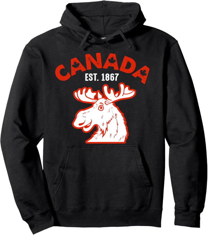 Vintage Kanada Flagge lustiges Elch-rotes Ahornblatt Pullover Hoodie
