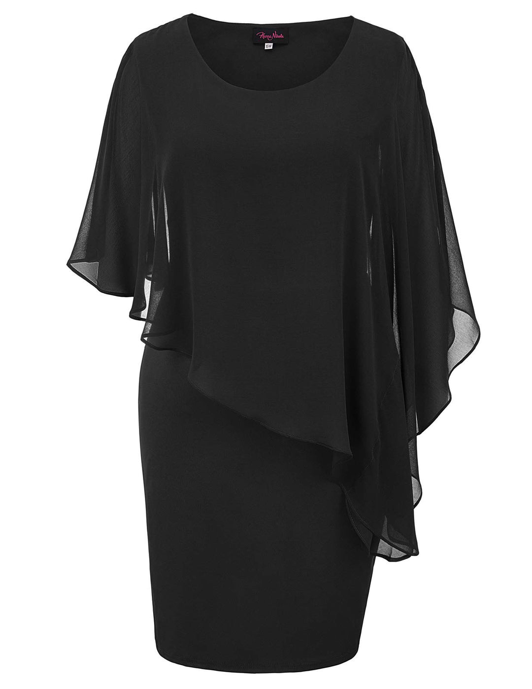 Hanna Nikole Damen Grosse Grösse Chiffon Cape Cocktailkleid Knielang Abendkleid mit Overlay L Schwar