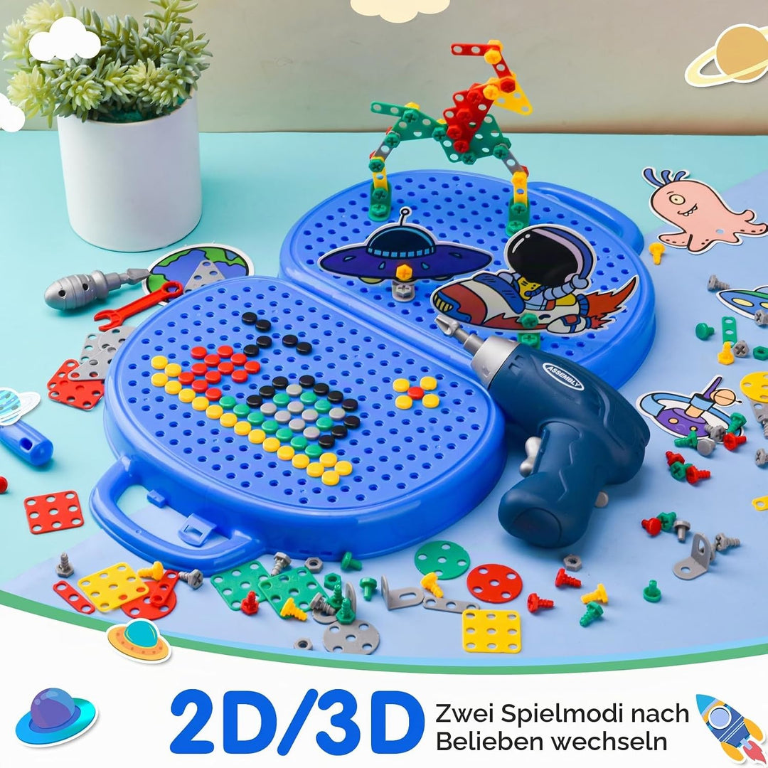 Montessori Spielzeugkiste mit Bohrmaschine, Magische Montessori-Spielzeugkiste, Mosaik Puzzle Spielz