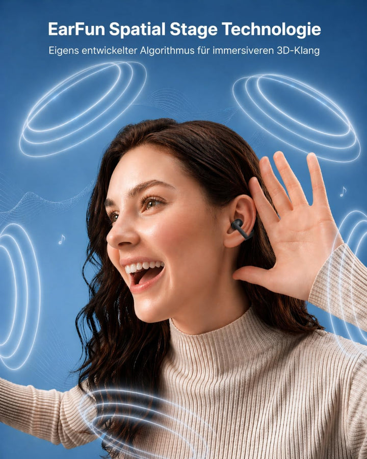 EarFun Clip 2 Open Ear Kopfhörer, Bluetooth Clip On Earbuds, Komfortabel und stabil, 12 mm Titanium-
