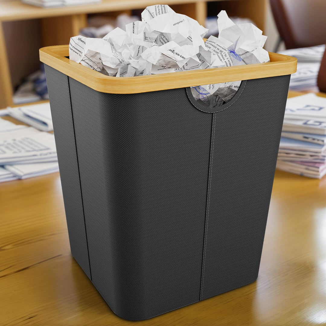 Papierkorb Büro aus Bambus - Mülleimer Büro aus Oxford-Stoff - Papiermülleimer Eckig - Papiereimer S