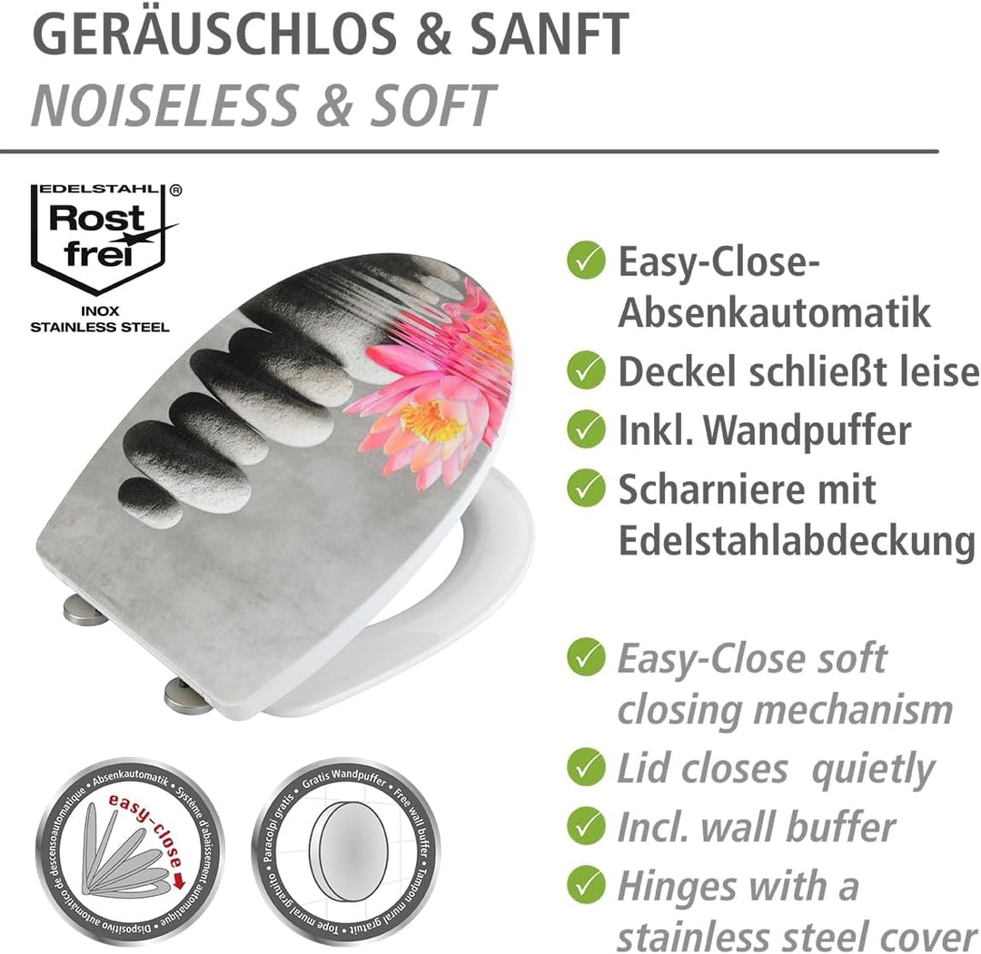WENKO WC-Sitz Water Lily, strukturierte Oberfläche, Toilettendeckel mit Absenkautomatik, aus bruchst