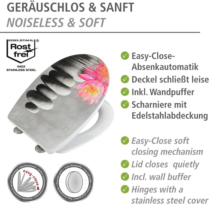 WENKO WC-Sitz Water Lily, strukturierte Oberfläche, Toilettendeckel mit Absenkautomatik, aus bruchst