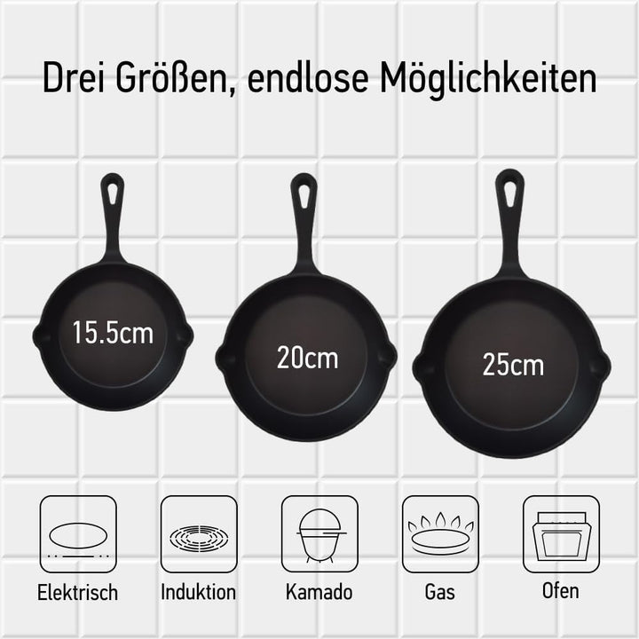 TEXAS CLUB Gusseisenpfanne mit Griff - Metallgriff Bratpfanne für alle Arten von Grills, Backofen, K