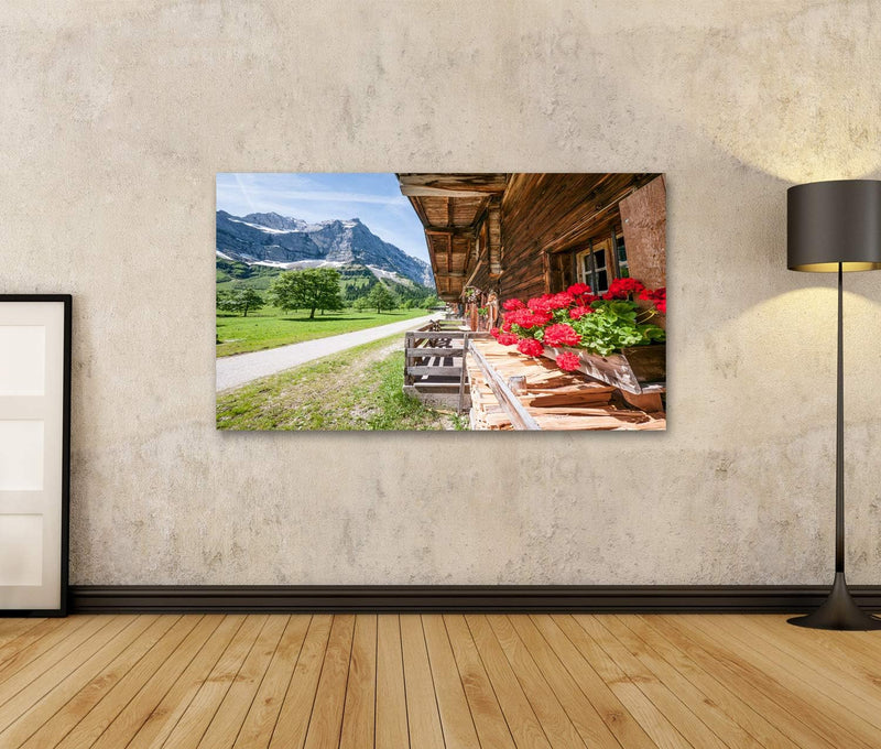 islandburner Bild Bilder auf Leinwand altes Bauernhaus am Karwendel - Österreich Wandbild, Poster, L