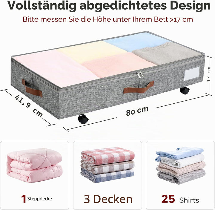 KitHreo Unterbettkommode mit Rollen, 2 Stück Unterbett-Aufbewahrungsbehälter, rollender Unterbett-Or
